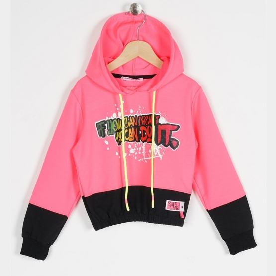 Kız Çocuk Neon Pembe Renkli Baskılı Sweatshirt